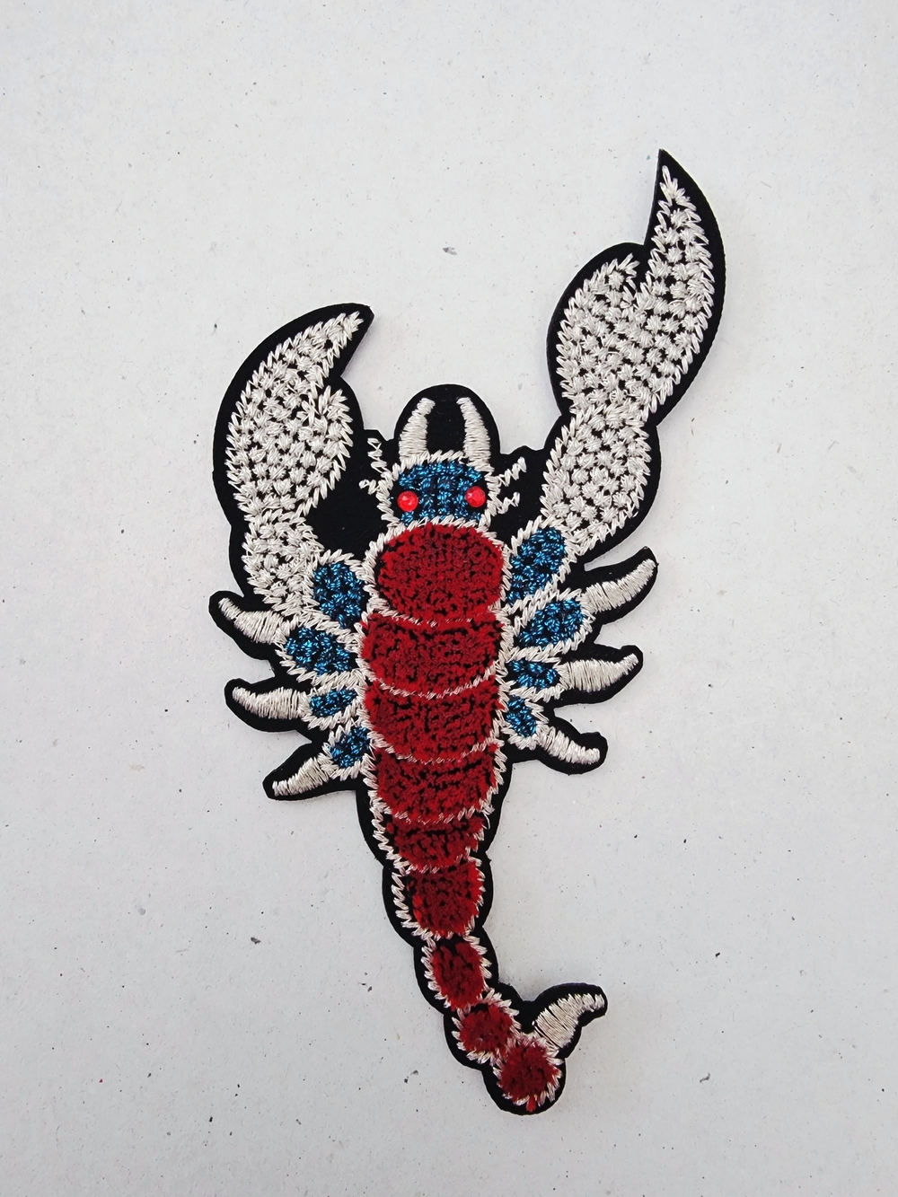 Embroidered Scorpion Patch - Red, Blue & Silver